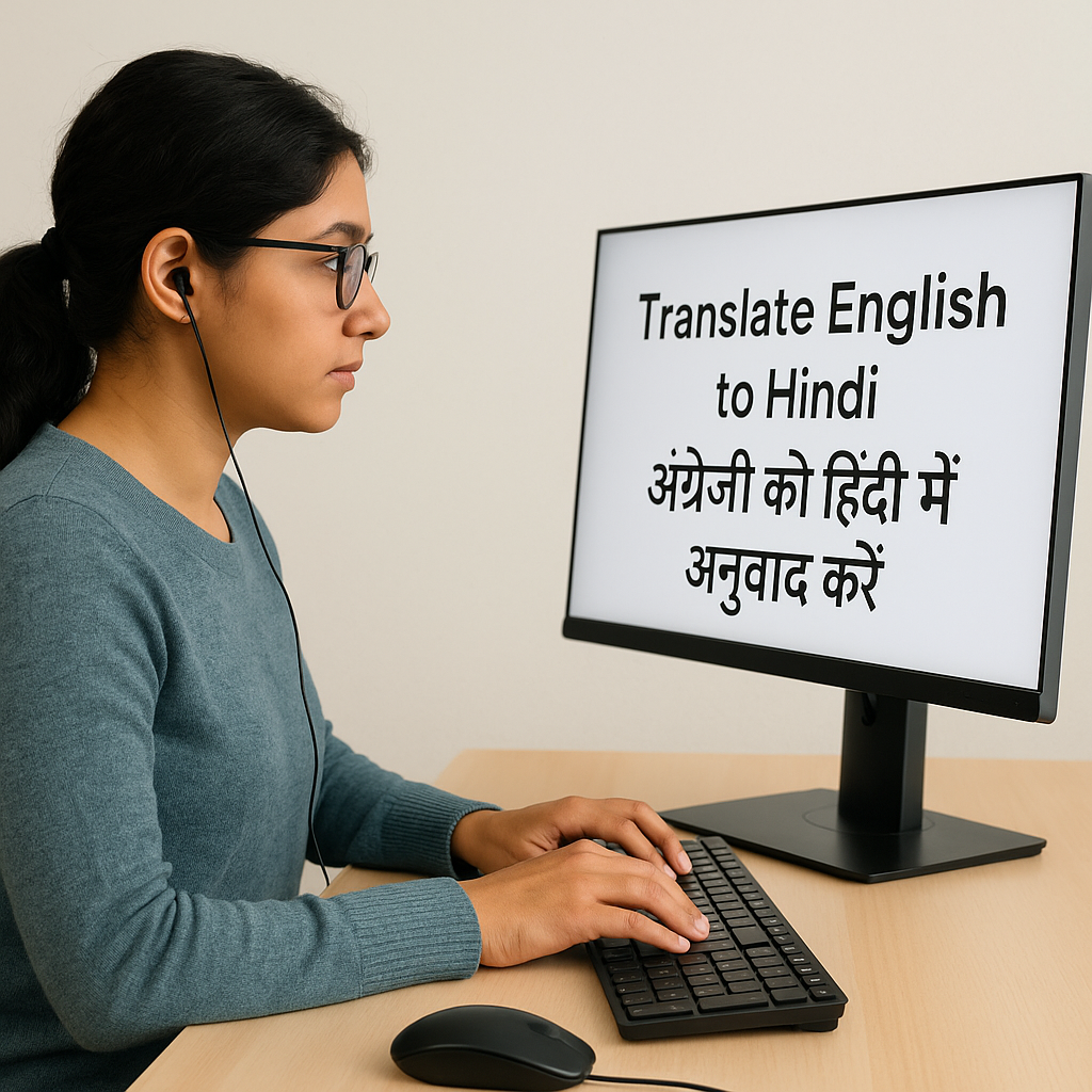 Professional English to Hindi language translator at work